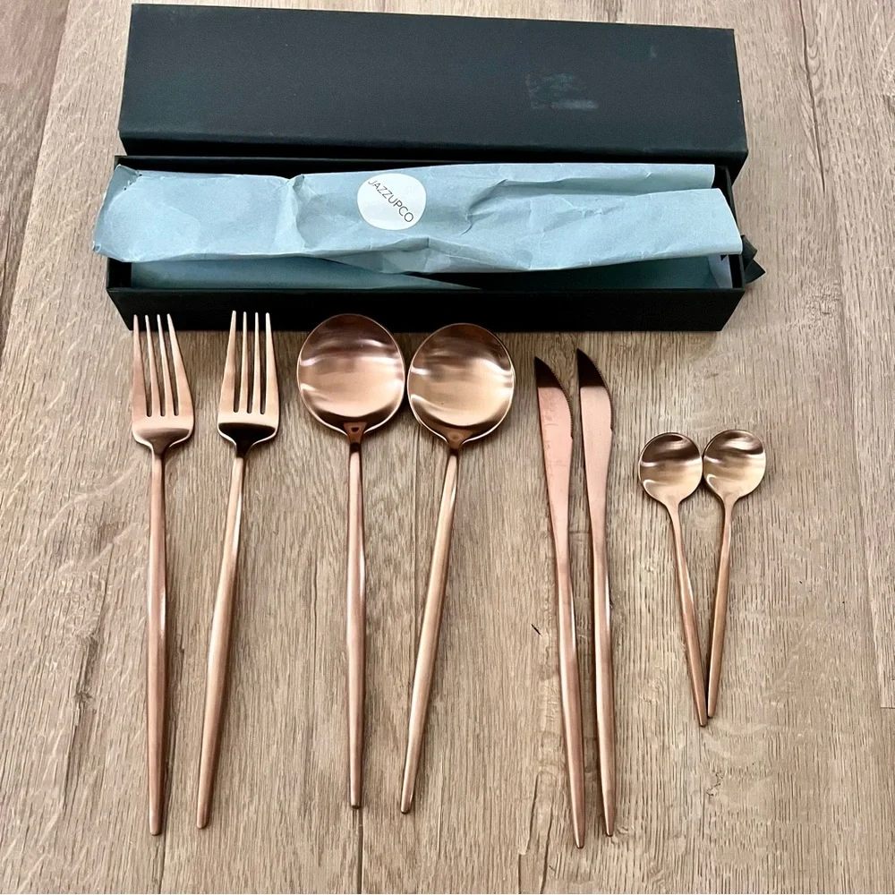 JazzUp JazzUpCo French Flatware 8 PCs Copper Color - Forks Knifes Spoons Retired